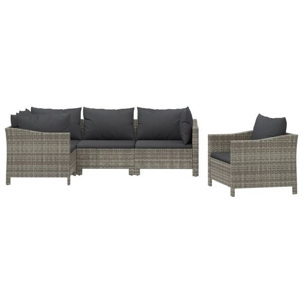 vidaXL 5 Piece Garden Lounge Set with Cushions Grey Poly Rattan