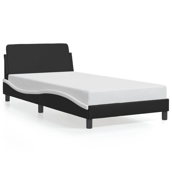 vidaXL Bed Frame "Dover" Black and White 107x203 cm King Single Faux Leather