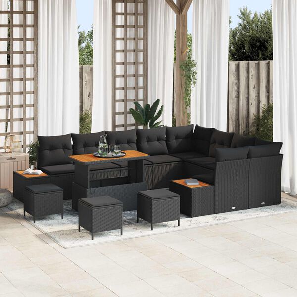 vidaXL Garden Sofa Set with Cushion 13 pcs Black Poly rattan