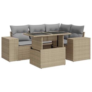 vidaXL 5 Piece Garden Sofa Set with Cushions Beige Poly Rattan