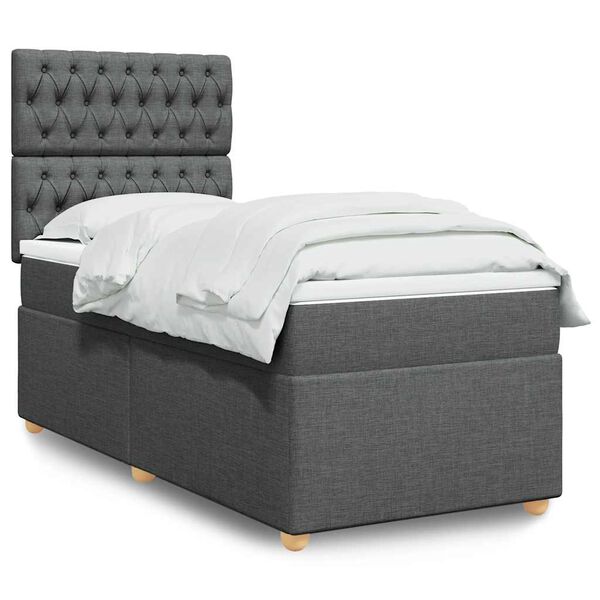 vidaXL Box Spring Bed with Mattress Dark Grey King Single Fabric