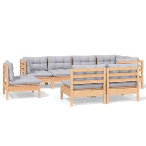 vidaXL 8 Piece Garden Lounge Set with Grey Cushions Solid Pinewood