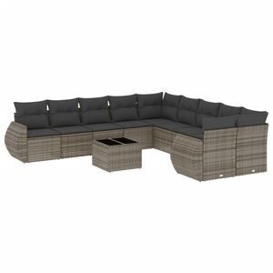vidaXL 11 Piece Garden Sofa Set with Cushions Grey Poly Rattan