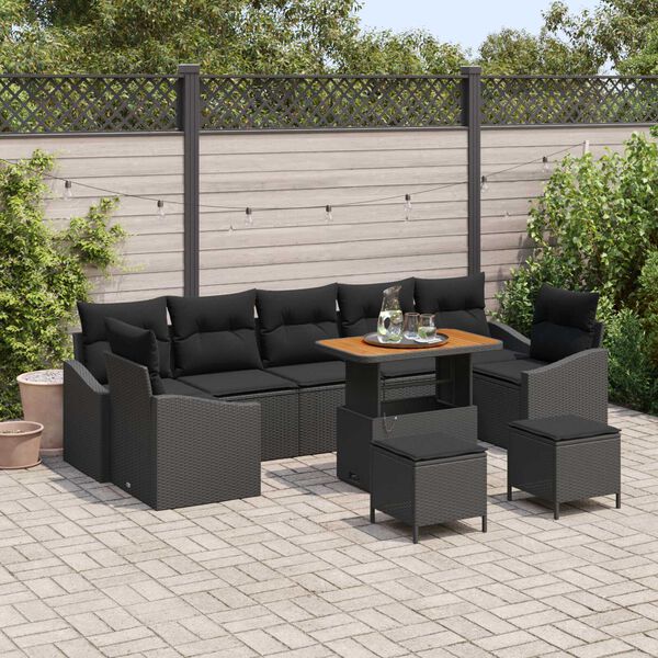 vidaXL Garden Sofa Set with Cushion 10 pcs Black Poly rattan