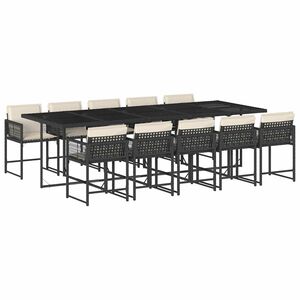vidaXL 11 Piece Garden Dining Set with Cushions Black Poly Rattan