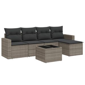 vidaXL 6 Piece Garden Sofa Set with Cushions Grey Poly Rattan