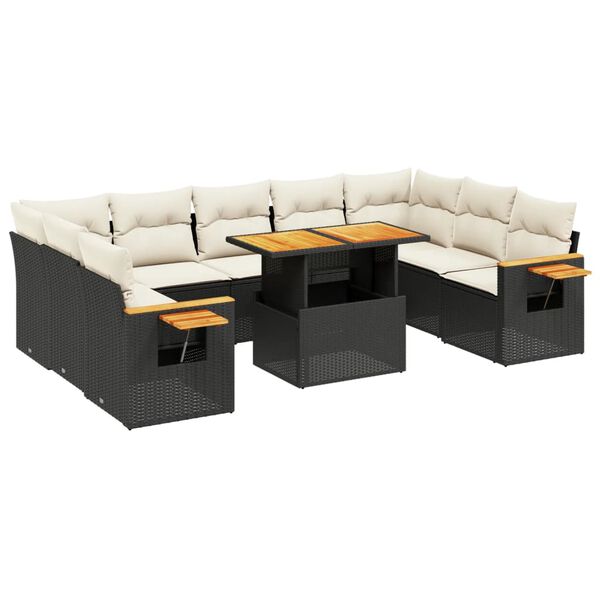 vidaXL 10 Piece Garden Sofa Set with Cushions Black Poly Rattan