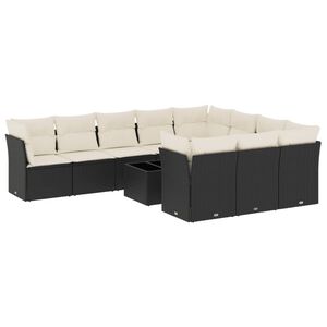 vidaXL 11 Piece Garden Sofa Set with Cushions Black Poly Rattan