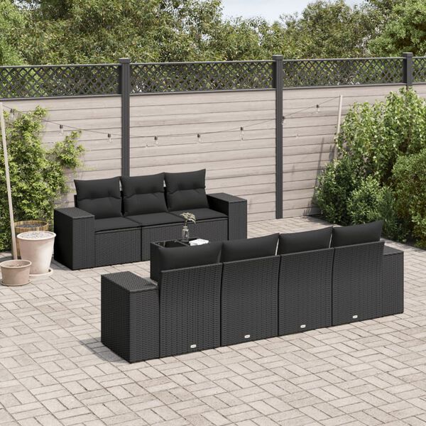 vidaXL 8 Piece Garden Sofa Set with Cushions Black Poly Rattan