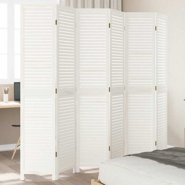vidaXL Room Divider&nbsp;6 Panels White Solid Wood Paulownia