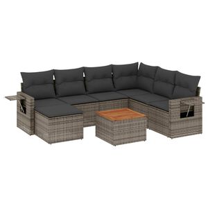 vidaXL 8 Piece Garden Sofa Set with Cushions Grey Poly Rattan