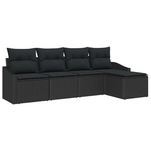 vidaXL Sofa Set 5 pcs Black Poly Rattan