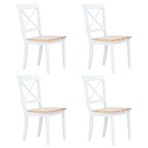 vidaXL Dining Chairs 4 pcs White and Natural Solid Rubber Wood