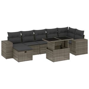 vidaXL 8 Piece Garden Sofa Set with Cushions Grey Poly Rattan