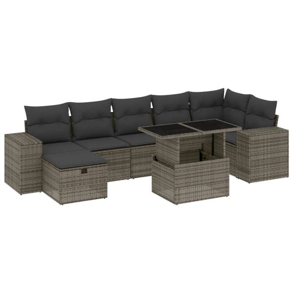 vidaXL 8 Piece Garden Sofa Set with Cushions Grey Poly Rattan
