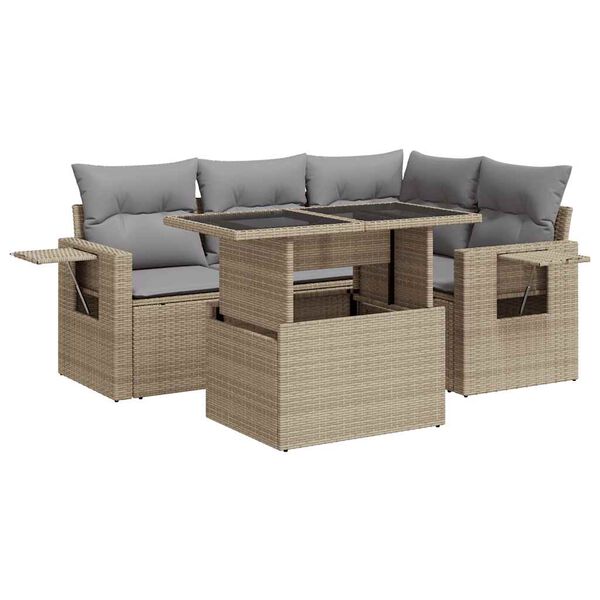 vidaXL 5 Piece Garden Sofa Set with Cushions Beige Poly Rattan
