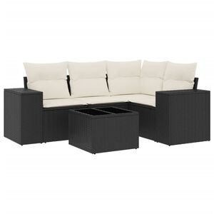 vidaXL 5 Piece Garden Sofa Set with Cushions Black Poly Rattan