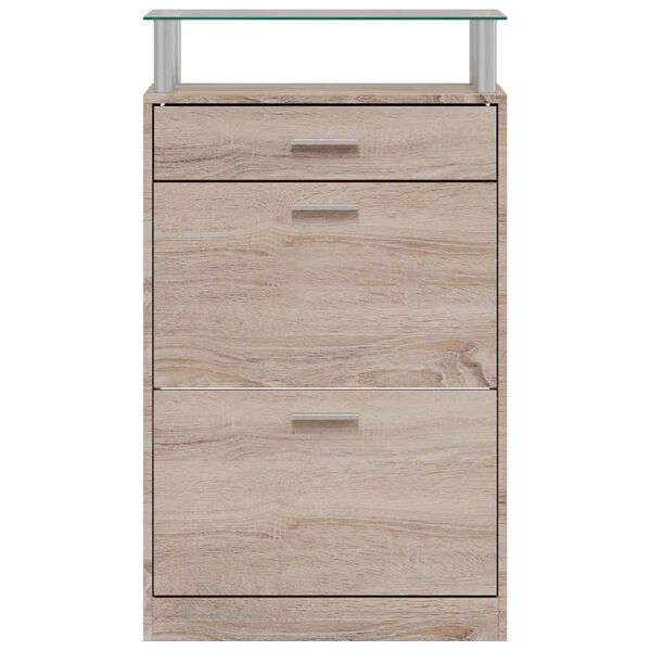 vidaXL Shoe Cabinet with a Drawer and a Top Glass Shelf Wood Oak Look