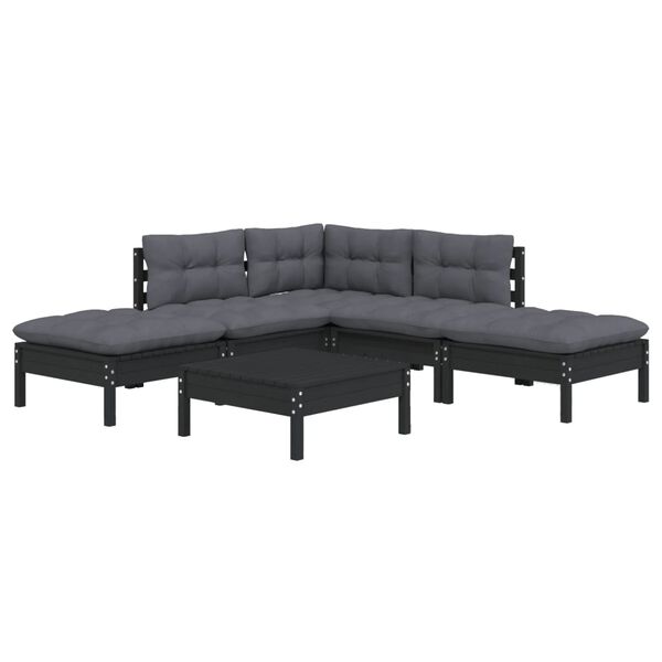 vidaXL 6 Piece Garden Lounge Set with Cushions Black Pinewood
