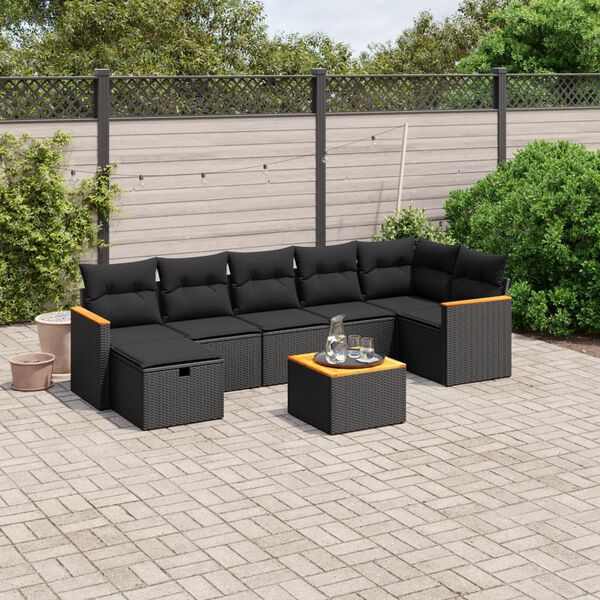 vidaXL 8 Piece Garden Sofa Set with Cushions Black Poly Rattan