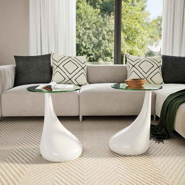 vidaXL Coffee Table 2 pcs with Round Glass Top High Gloss White