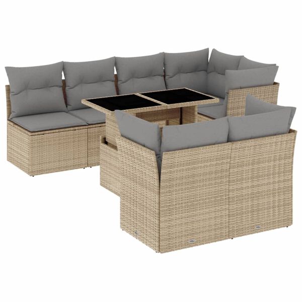 vidaXL 8 Piece Garden Sofa Set with Cushions Beige Poly Rattan