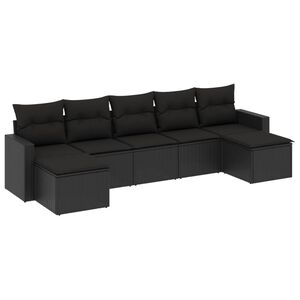 vidaXL 7 Piece Garden Sofa Set with Cushions Black Poly Rattan