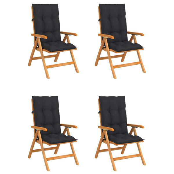 vidaXL Reclining Garden Chairs with Cushions 4 pcs Solid Teak Wood