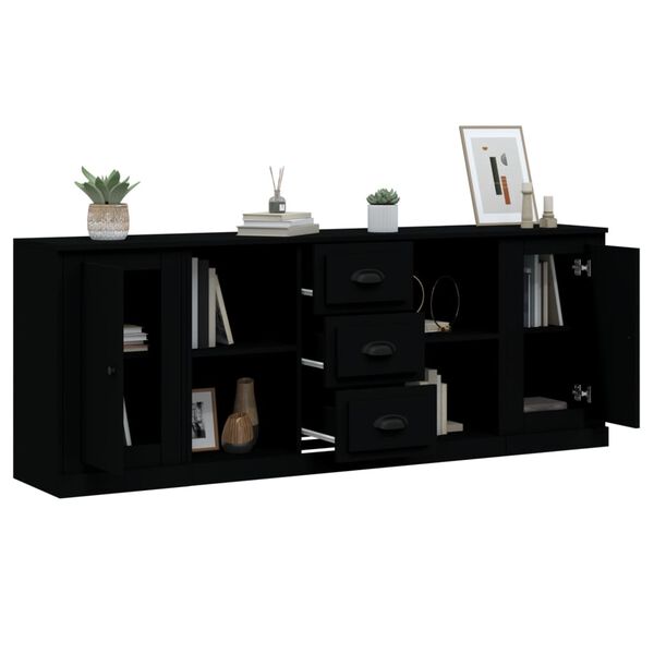vidaXL Sideboards 3 pcs Black Engineered Wood