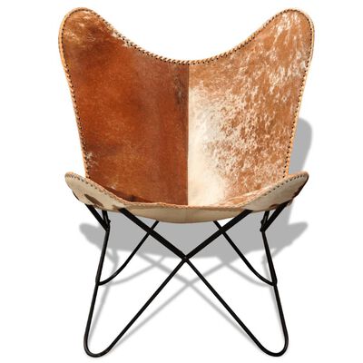 vidaXL Real Cowhide Leather Butterfly Chair Vintage Retro