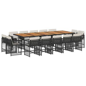 vidaXL 15 Piece Garden Dining Set with Cushions Black Poly Rattan