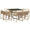 vidaXL 9 Piece Garden Dining Set with Cushions Beige Poly Rattan