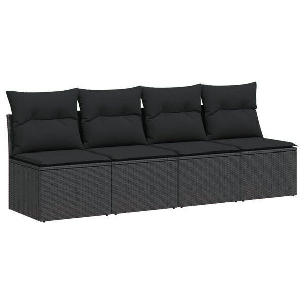 vidaXL Garden Sofa with Cushions 4-Seater Black Poly Rattan