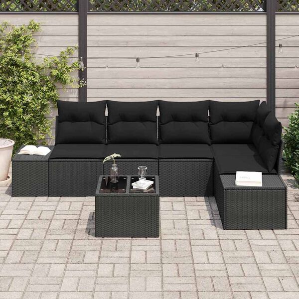 vidaXL Garden Sofa Set 6 pcs Black Poly Rattan