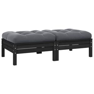 vidaXL 2-Seater Garden Sofa with Cushions Black Solid Pinewood