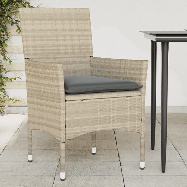 vidaXL Garden Chairs with Cushions 2 pcs Light Grey Poly Rattan