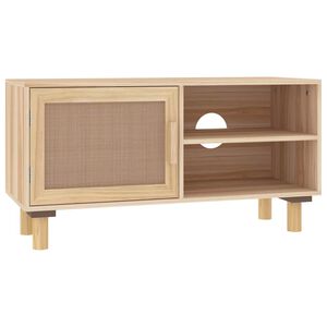 vidaXL Tv Cabinet | Brown | Engineered wood, solid pinewood, natural rattan
