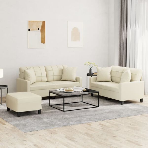 vidaXL 3 Piece Sofa Set with Pillows Cream Faux Leather