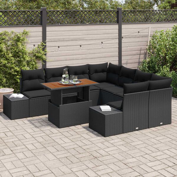 vidaXL Garden Sofa Set with Storage 9 pcs Black Poly rattan