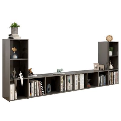 vidaXL TV Cabinets 4 pcs High Gloss Grey 107x35x37 cm Engineered Wood