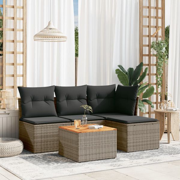 vidaXL 5 Piece Garden Sofa Set with Cushions Grey Poly Rattan