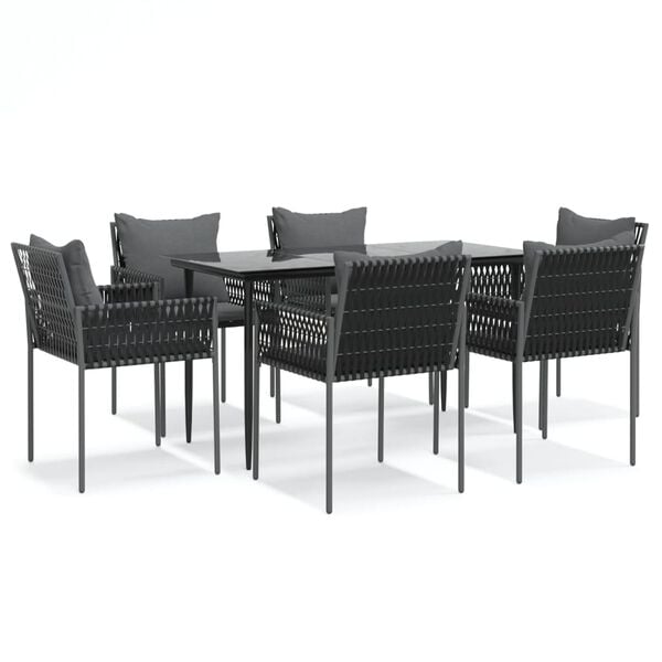 vidaXL 7 Piece Garden Dining Set with Cushions Poly Rattan and Steel