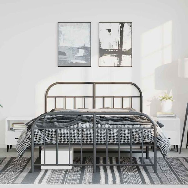 vidaXL Metal Bed Frame without Mattress with Footboard Black 150x200cm