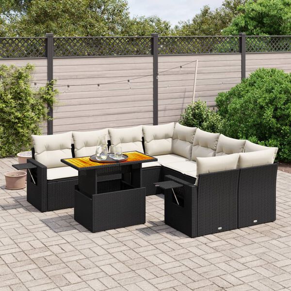 vidaXL 9 Piece Garden Sofa Set with Cushions Black Poly Rattan