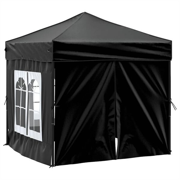 vidaXL Folding Party Tent with Sidewalls Black 2x2 m