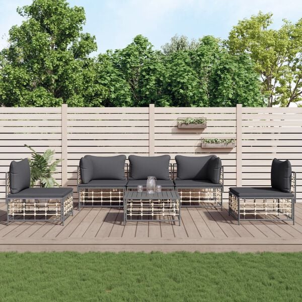 vidaXL 6 Piece Garden Lounge Set with Cushions Anthracite Poly Rattan