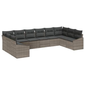 vidaXL Garden Sofa Set 10 pcs Grey Poly Rattan