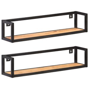 vidaXL Wall Shelf | Set of 2 | Black and Natural Wood | Solid Acacia wood