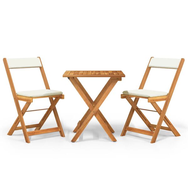 vidaXL 3 Piece Folding Bistro Set with Cushions Solid Wood Acacia