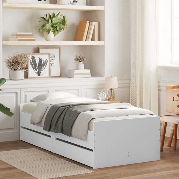 vidaXL Bed Frame with Drawers without Mattress White 90x190 cm Single